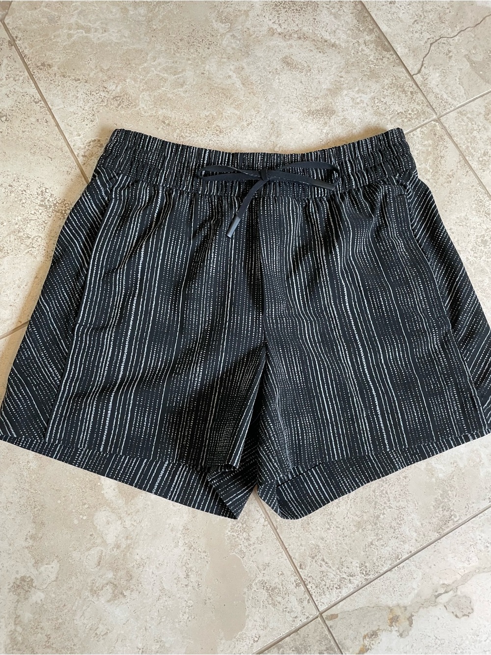 Woman’s Black Pinstripe Drawstring Shorts